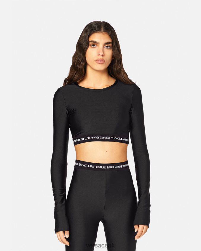 Women Versace Logo Crop Long-Sleeved T-Shirt 6D2D062153 Black Clothing