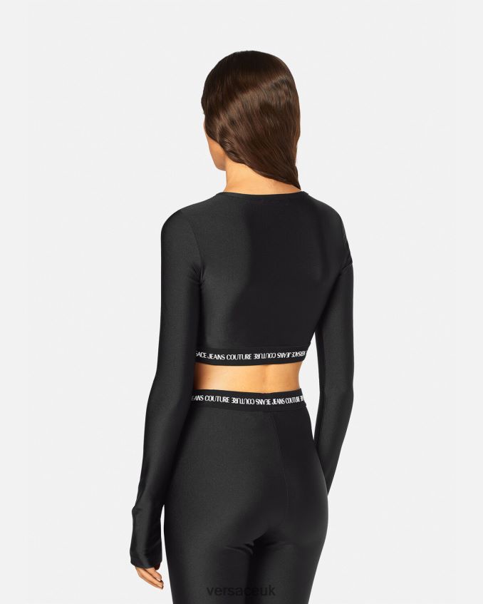 Women Versace Logo Crop Long-Sleeved T-Shirt 6D2D062153 Black Clothing