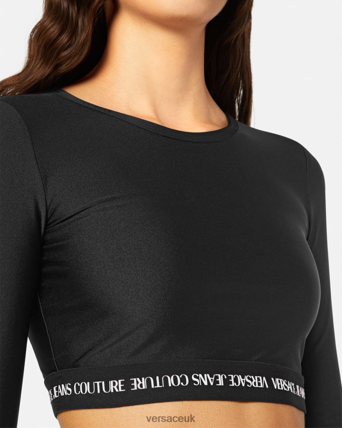 Women Versace Logo Crop Long-Sleeved T-Shirt 6D2D062153 Black Clothing