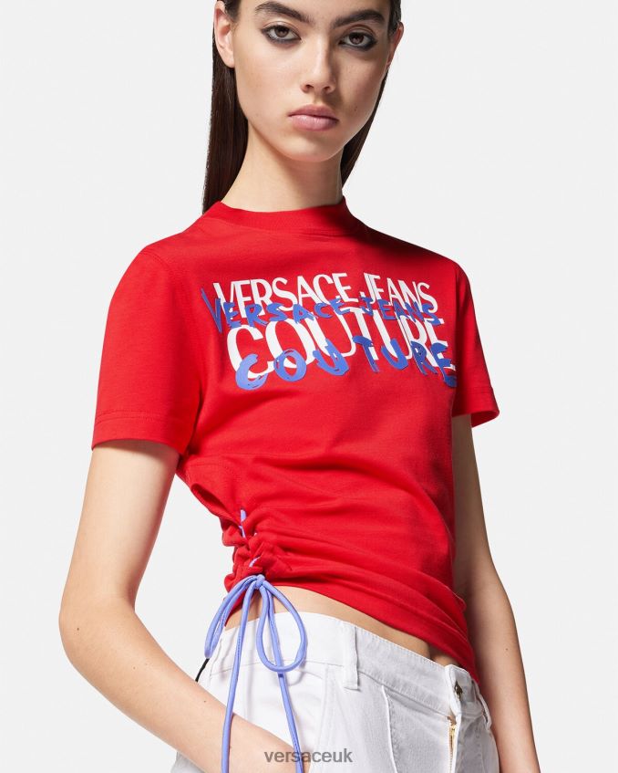 Women Versace Logo Lace-Up T-Shirt 6D2D062172 Orange Clothing