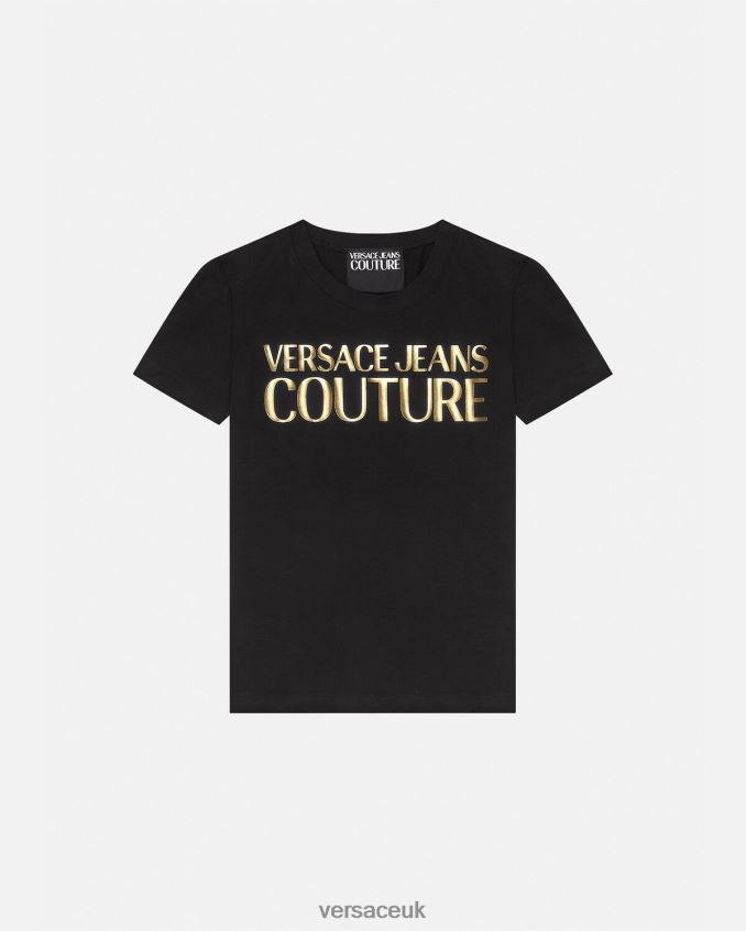 Women Versace Logo T-shirt 6D2D062233 Black & Gold Clothing
