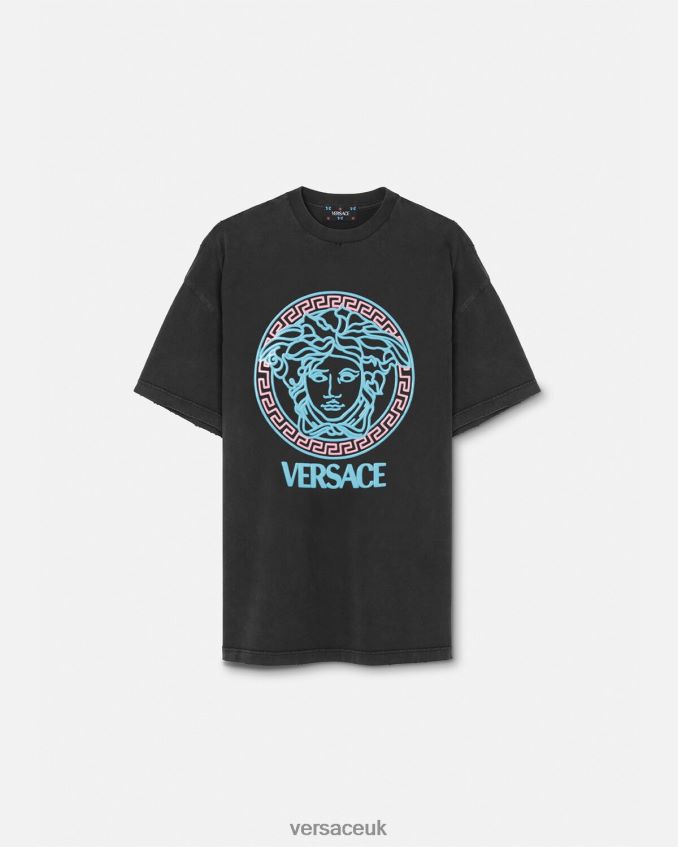 Women Versace Medusa Logo Distressed T-Shirt 6D2D06134 Black Clothing