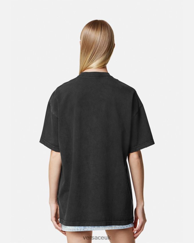 Women Versace Medusa Logo Distressed T-Shirt 6D2D06134 Black Clothing