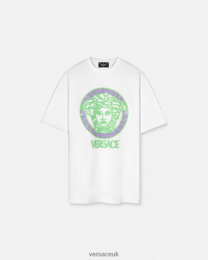 Women Versace Medusa Logo Distressed T-Shirt 6D2D06135 White Clothing