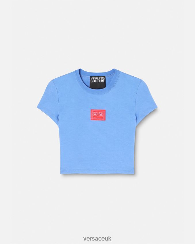Women Versace Piece Number Crop T-Shirt 6D2D062228 Light Blue Clothing