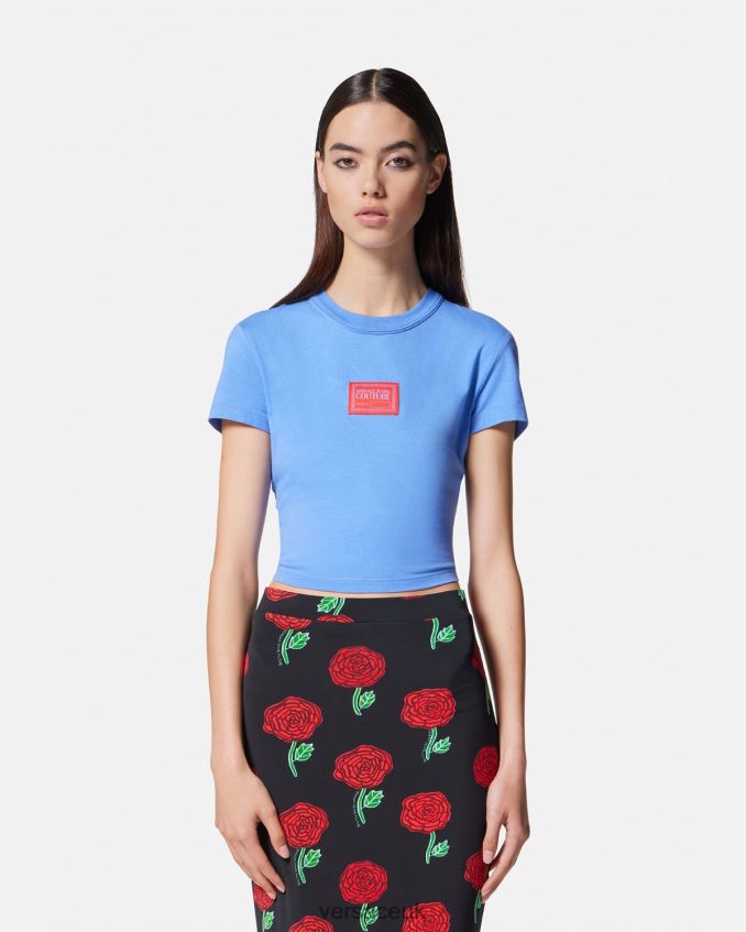 Women Versace Piece Number Crop T-Shirt 6D2D062228 Light Blue Clothing