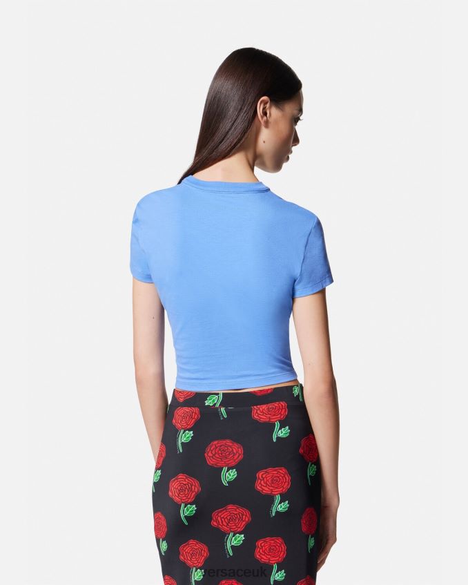 Women Versace Piece Number Crop T-Shirt 6D2D062228 Light Blue Clothing