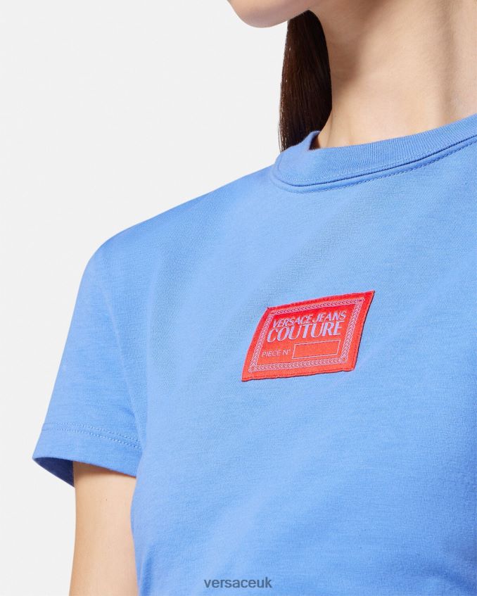 Women Versace Piece Number Crop T-Shirt 6D2D062228 Light Blue Clothing