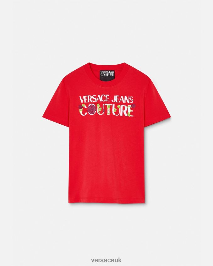 Women Versace Roses Logo T-Shirt 6D2D062168 Orange Clothing