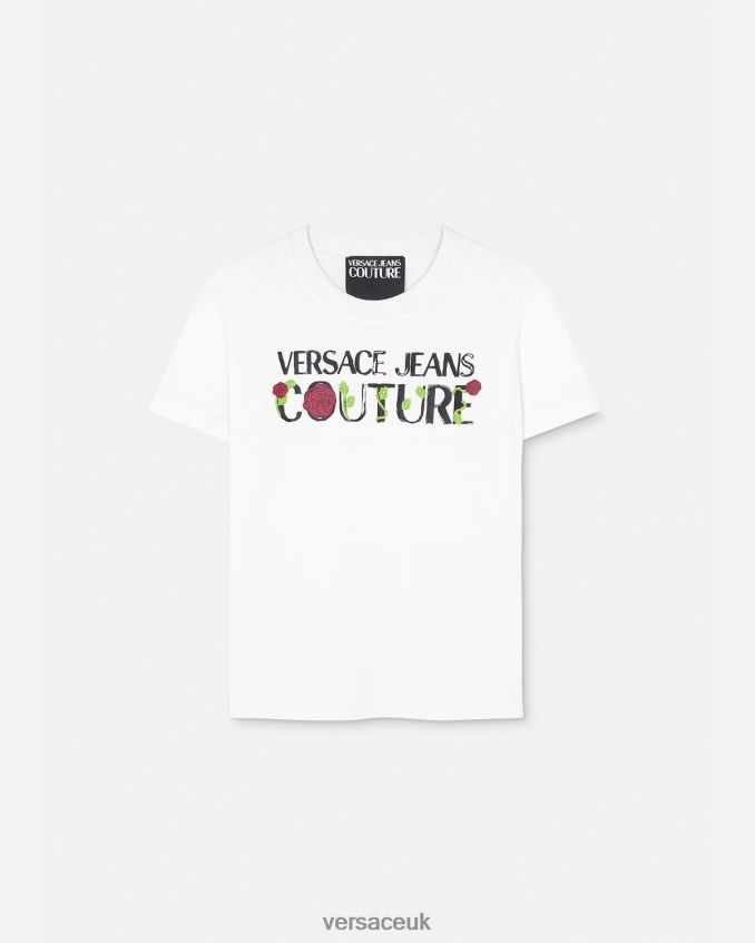 Women Versace Roses Logo T-Shirt 6D2D062169 White Clothing