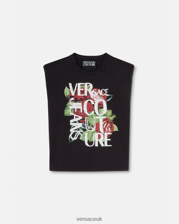 Women Versace Roses Logo T-Shirt 6D2D062174 Black Clothing