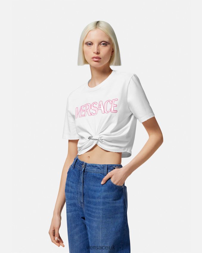 Women Versace Safety Pin Logo T-Shirt 6D2D06138 White Clothing