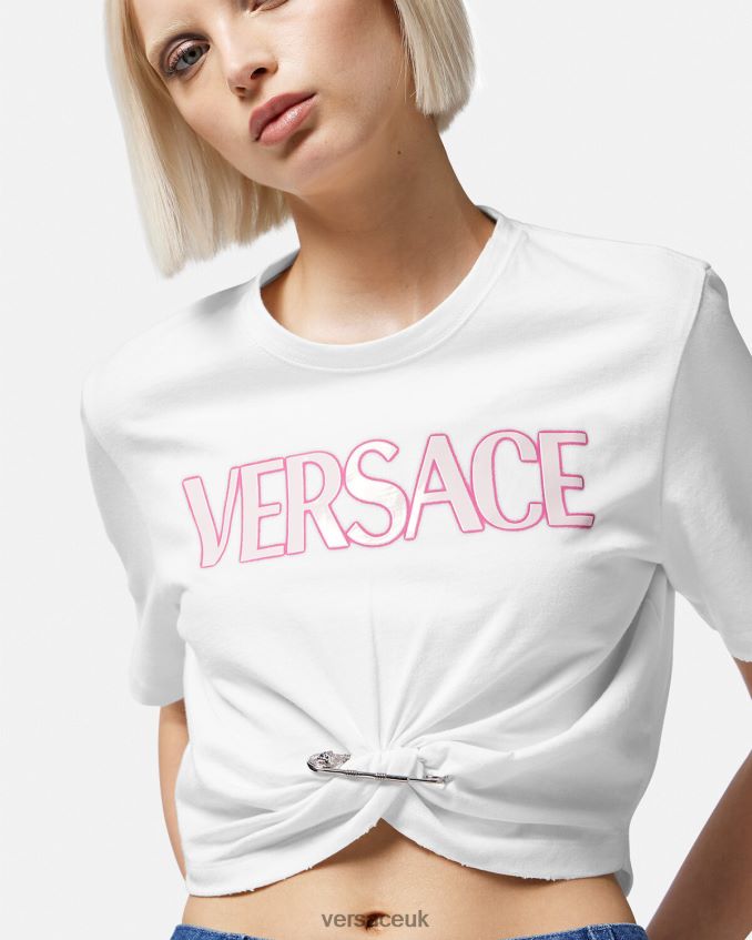 Women Versace Safety Pin Logo T-Shirt 6D2D06138 White Clothing
