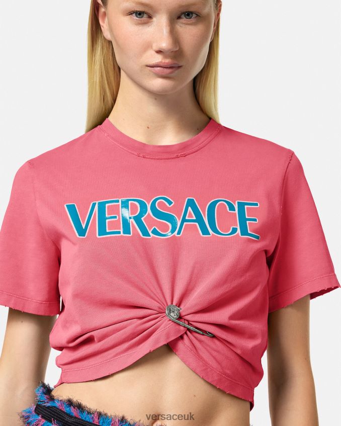 Women Versace Safety Pin Logo T-Shirt 6D2D06139 Pink Clothing
