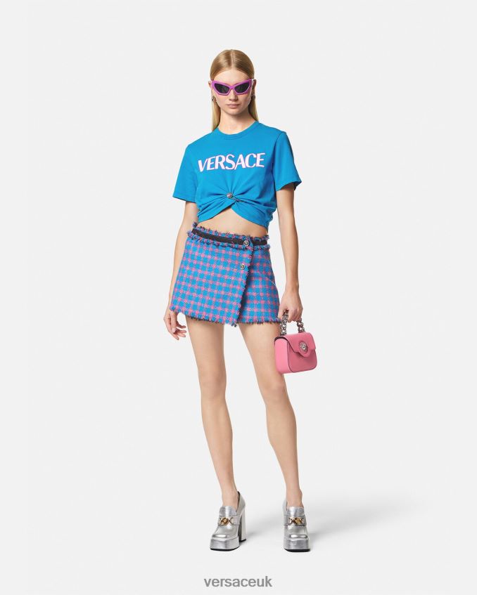 Women Versace Safety Pin Logo T-Shirt 6D2D06140 Blue Clothing