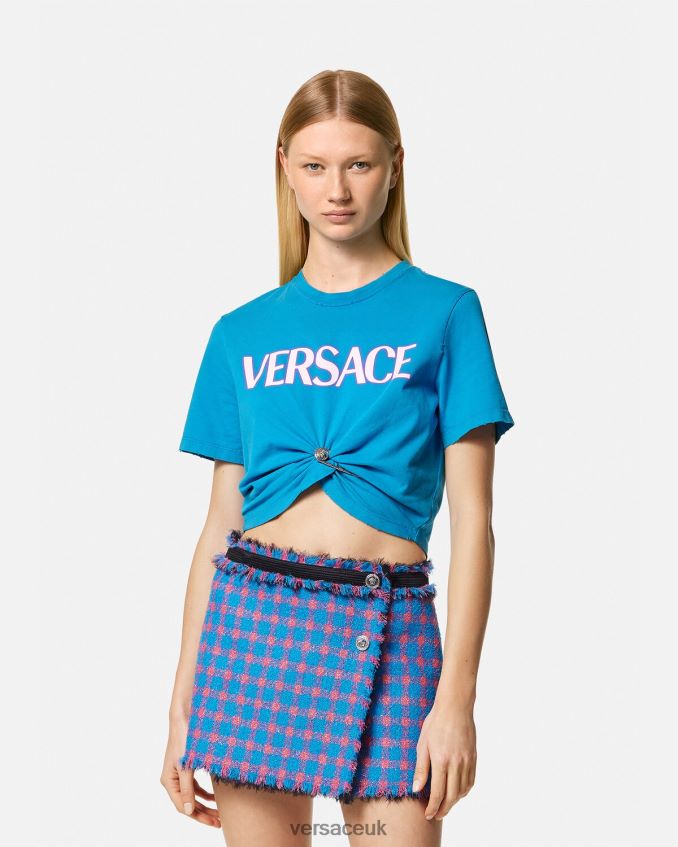 Women Versace Safety Pin Logo T-Shirt 6D2D06140 Blue Clothing
