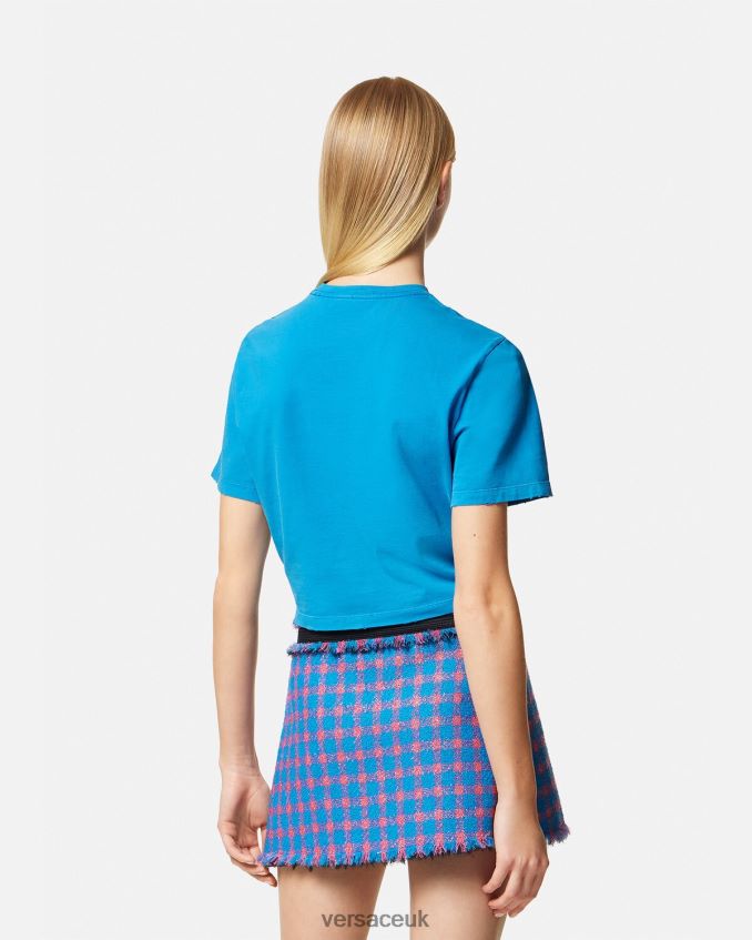 Women Versace Safety Pin Logo T-Shirt 6D2D06140 Blue Clothing