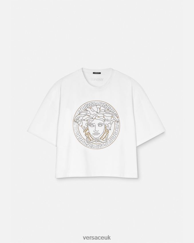 Women Versace Studded Medusa Crop Top 6D2D06154 White Clothing