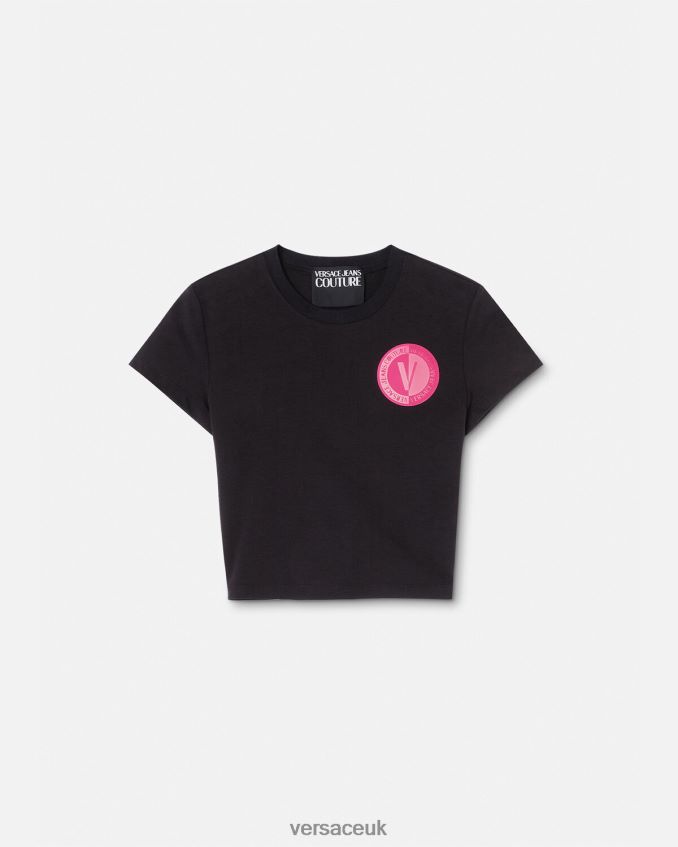 Women Versace V-Emblem Crop T-Shirt 6D2D062230 Black Clothing