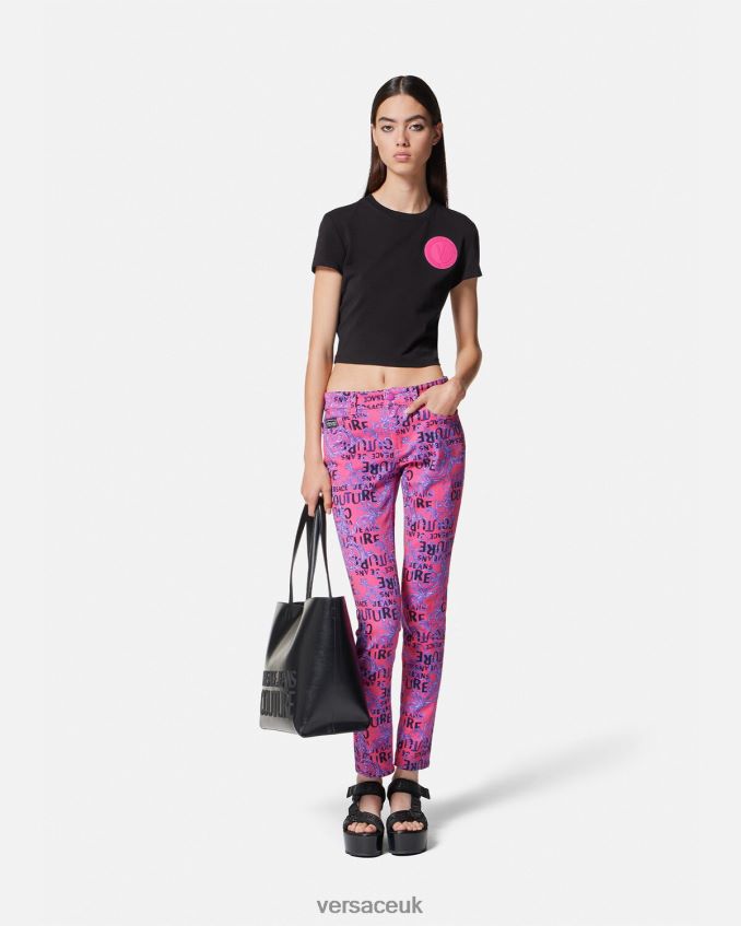 Women Versace V-Emblem Crop T-Shirt 6D2D062230 Black Clothing