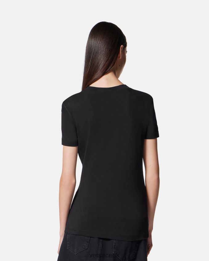 Women Versace V-Emblem Garden T-shirt 6D2D062231 Black & Gold Clothing
