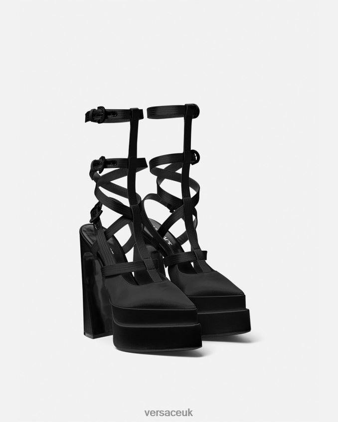 Women Versace Aevitas Pointy Cage Platform Pumps 6D2D06404 Black Shoe