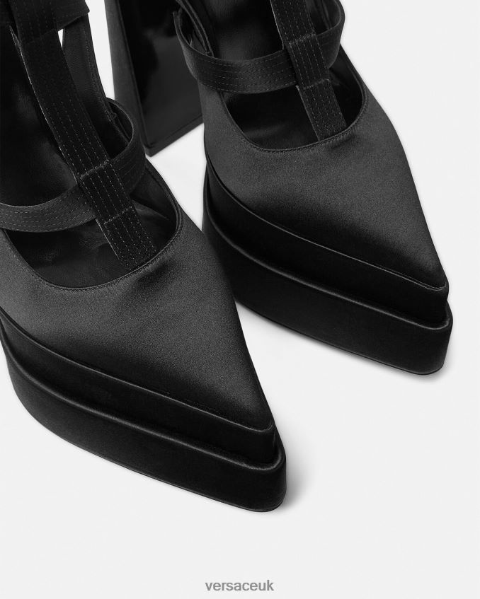 Women Versace Aevitas Pointy Cage Platform Pumps 6D2D06404 Black Shoe