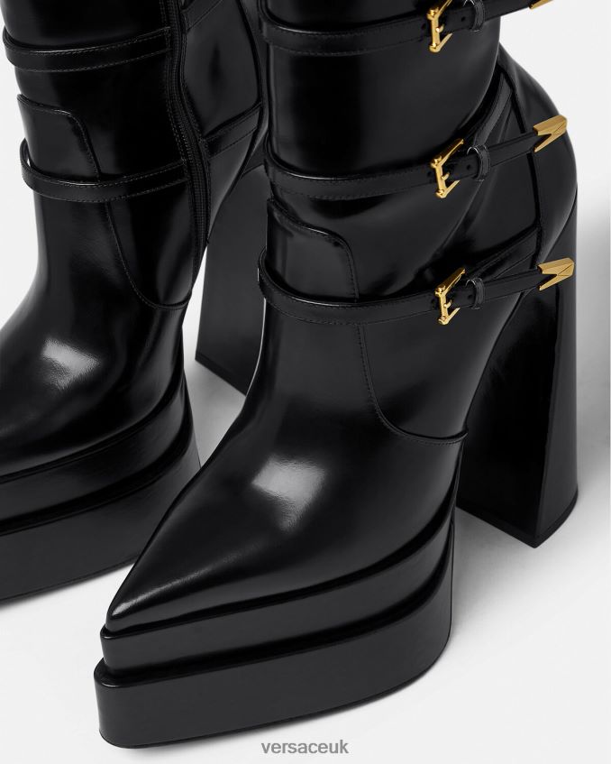 Women Versace Aevitas Pointy Platform Boots 6D2D06418 Black Shoe