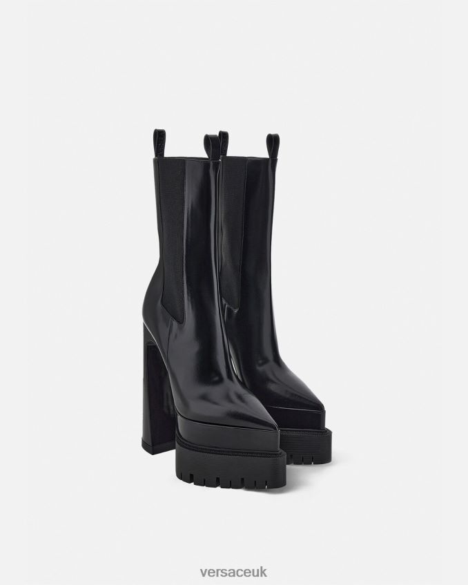 Women Versace Aevitas Pointy Platform Boots 6D2D06419 Black Shoe