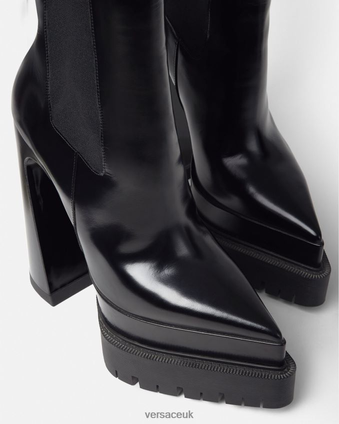 Women Versace Aevitas Pointy Platform Boots 6D2D06419 Black Shoe