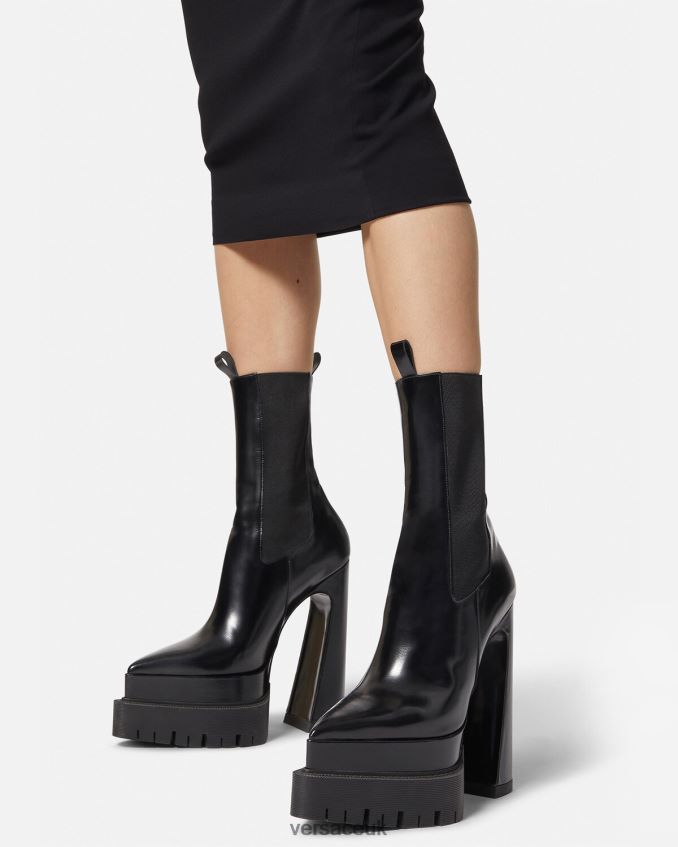 Women Versace Aevitas Pointy Platform Boots 6D2D06419 Black Shoe