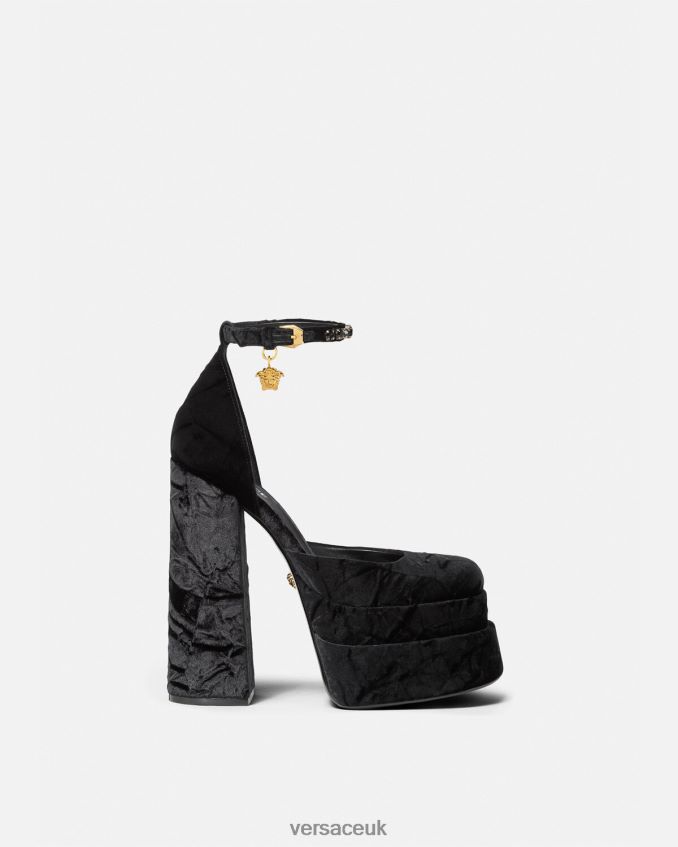Women Versace Medusa Aevitas Velvet Platform Pumps 6D2D06428 Black Shoe