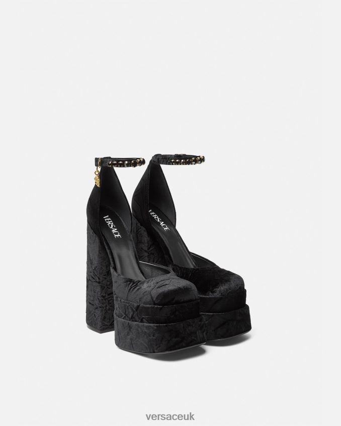 Women Versace Medusa Aevitas Velvet Platform Pumps 6D2D06428 Black Shoe