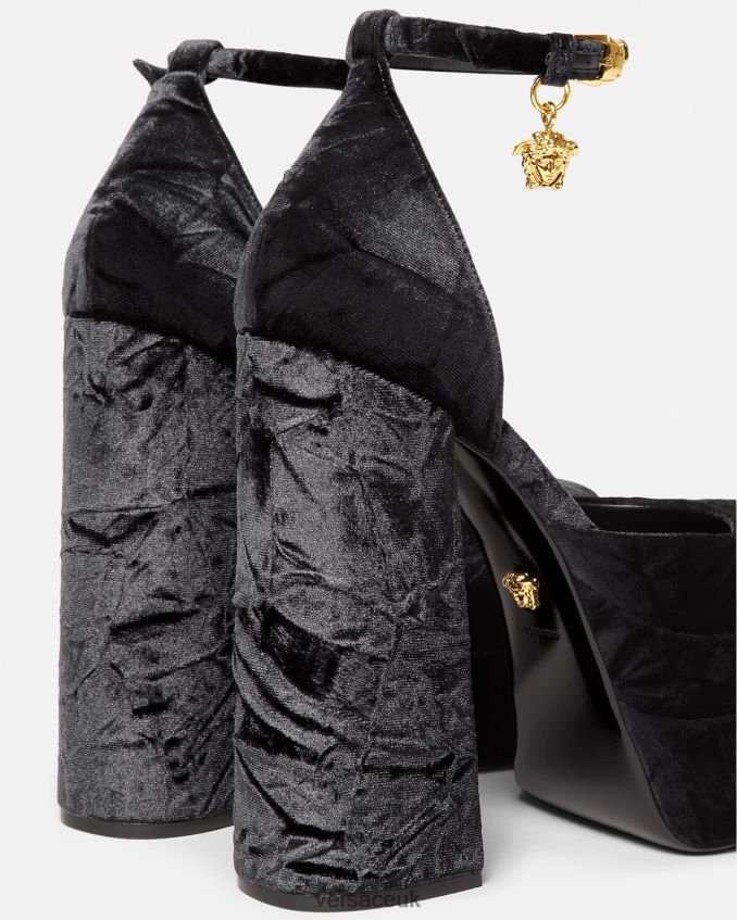 Women Versace Medusa Aevitas Velvet Platform Pumps 6D2D06428 Black Shoe