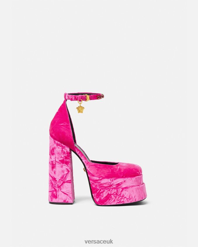 Women Versace Medusa Aevitas Velvet Platform Pumps 6D2D06429 Pink Shoe