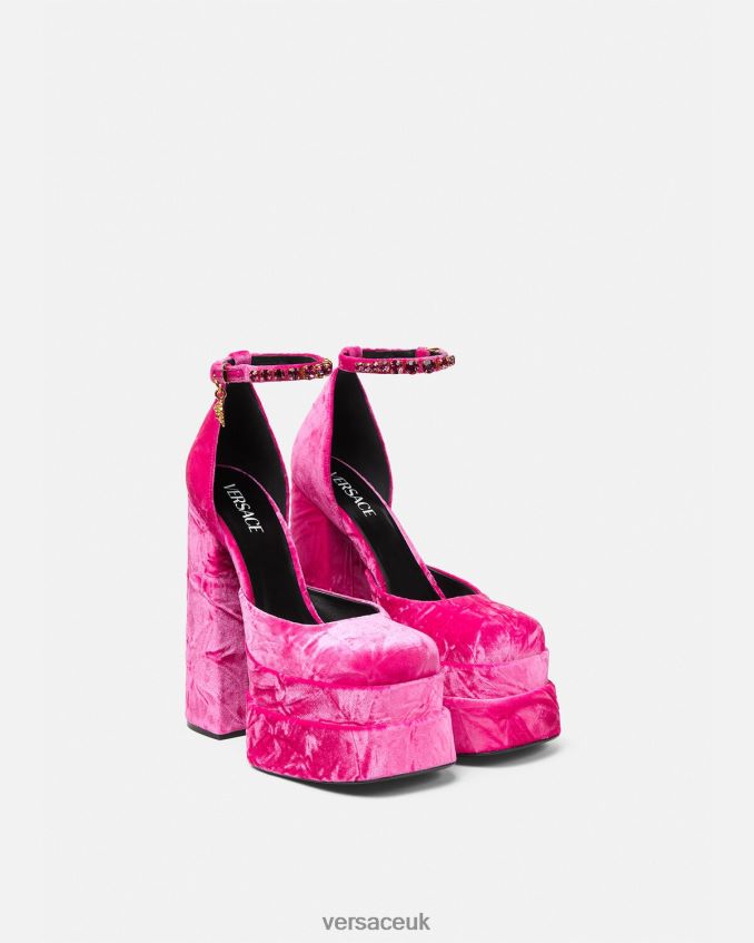 Women Versace Medusa Aevitas Velvet Platform Pumps 6D2D06429 Pink Shoe