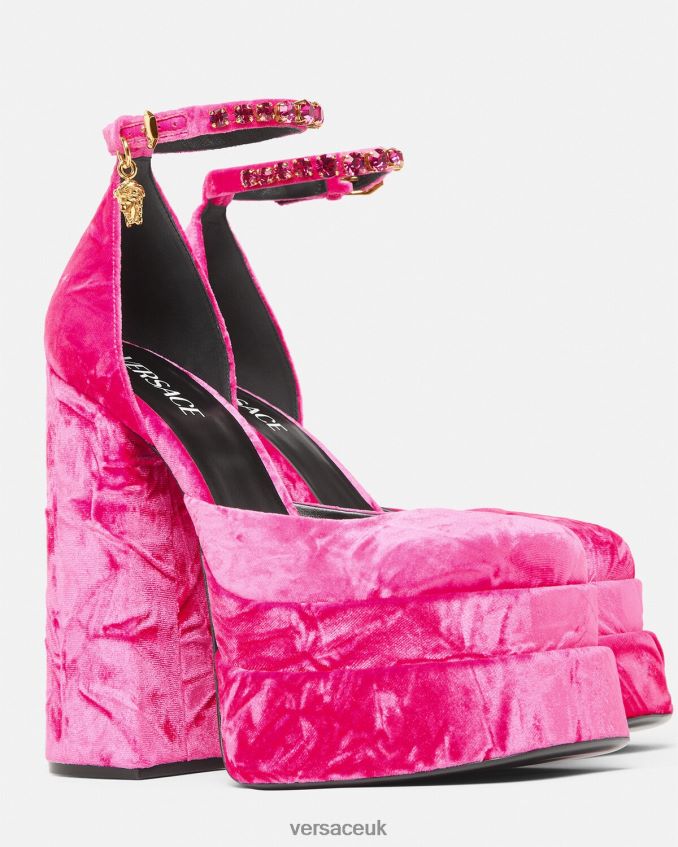 Women Versace Medusa Aevitas Velvet Platform Pumps 6D2D06429 Pink Shoe