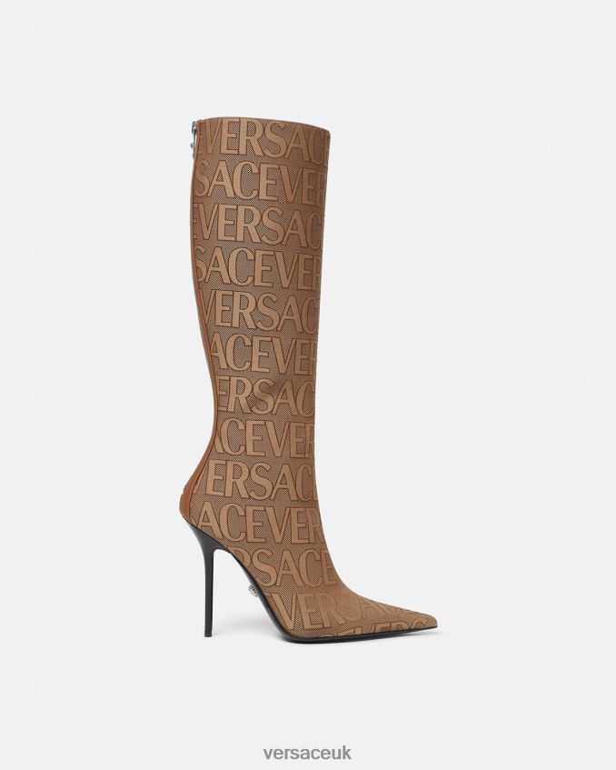Women Versace Allover Knee-High Boots 6D2D06475 Brown Shoe