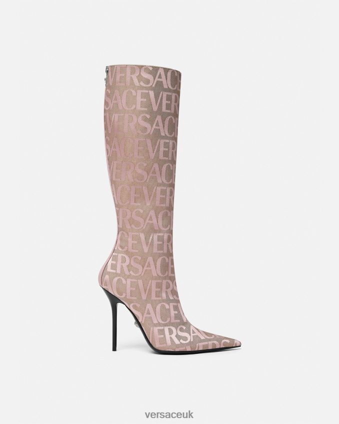 Women Versace Allover Knee-High Boots 6D2D06476 Pink Shoe