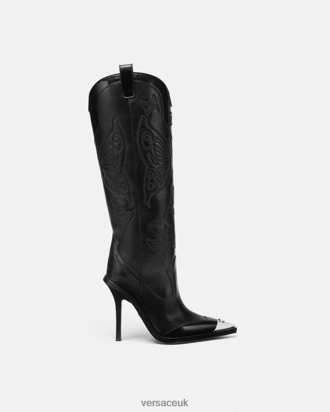 Women Versace Butterflies Knee-High Boots 6D2D06473 Black Shoe