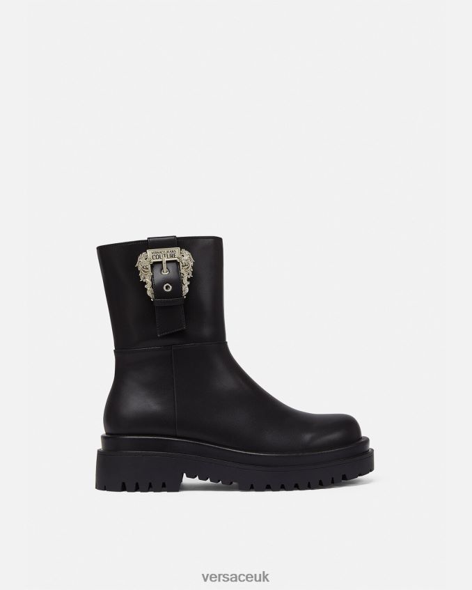 Women Versace Drew Baroque Buckle Ankle Boots 6D2D062271 Black Shoe
