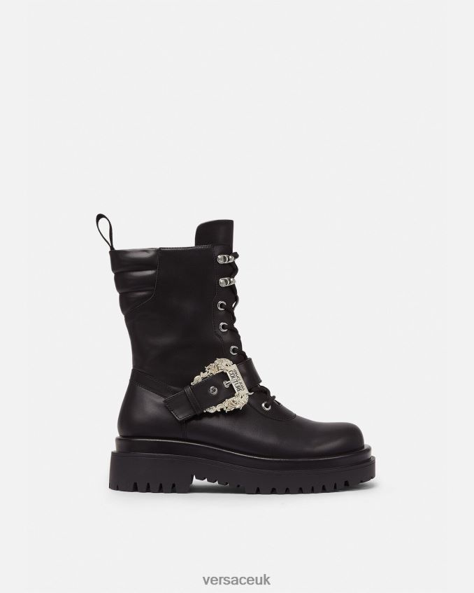 Women Versace Drew Baroque Buckle Combat Boots 6D2D062270 Black Shoe