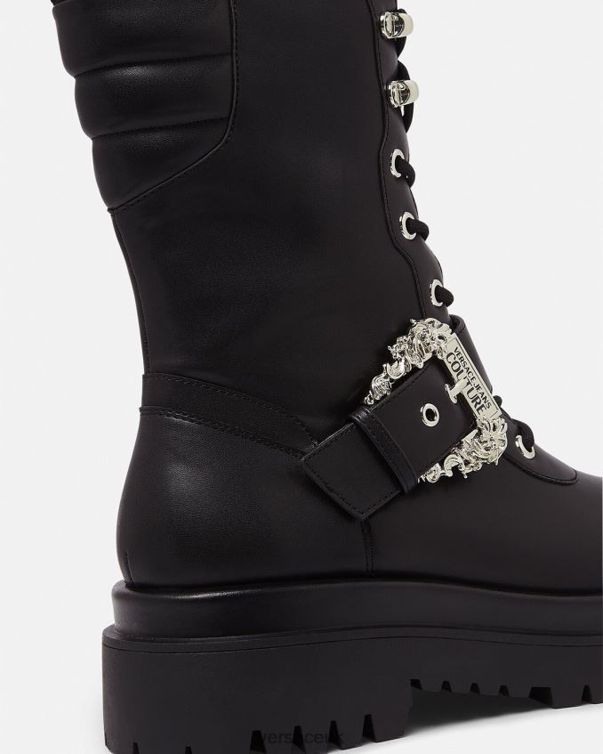 Women Versace Drew Baroque Buckle Combat Boots 6D2D062270 Black Shoe