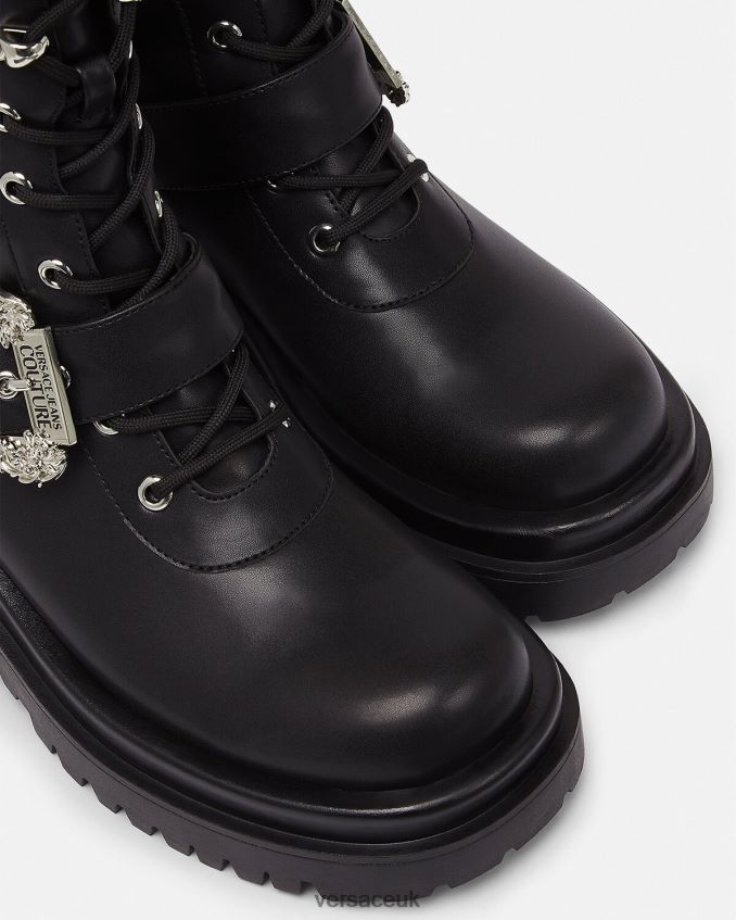 Women Versace Drew Baroque Buckle Combat Boots 6D2D062270 Black Shoe