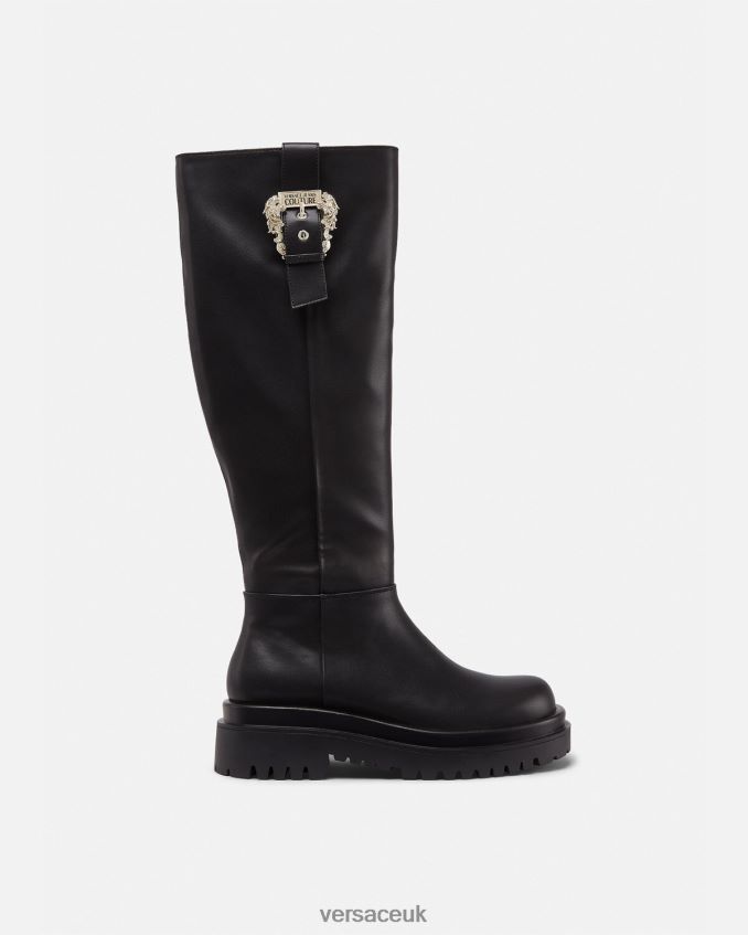 Women Versace Drew Baroque Buckle Knee-High Boots 6D2D062269 Black Shoe