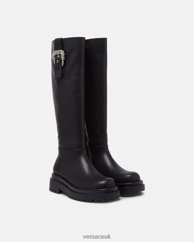 Women Versace Drew Baroque Buckle Knee-High Boots 6D2D062269 Black Shoe