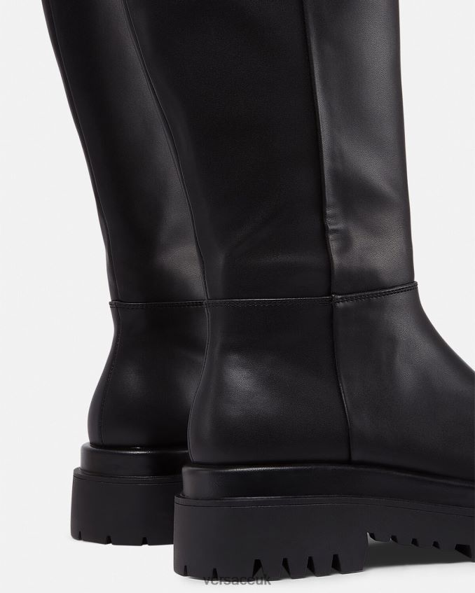 Women Versace Drew Baroque Buckle Knee-High Boots 6D2D062269 Black Shoe