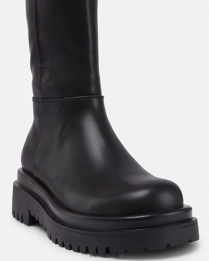 Women Versace Drew Baroque Buckle Knee-High Boots 6D2D062269 Black Shoe
