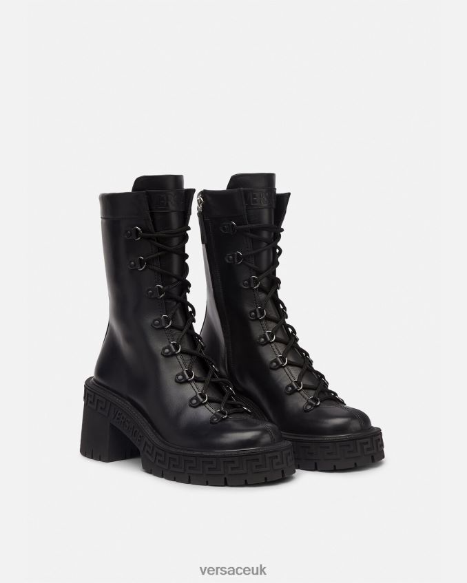 Women Versace Greca Platform Combat Boots 6D2D06480 Black Shoe