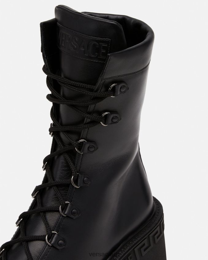 Women Versace Greca Platform Combat Boots 6D2D06480 Black Shoe